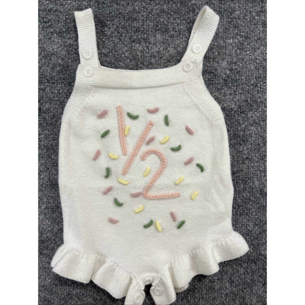 Boutique Knit Half-Birthday Romper - 1/2 Sprinkle Milestone Outfit (6-12M)